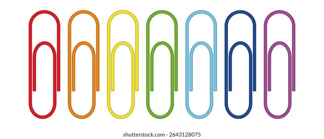 Colorful Rainbow Paper Clips Isolated. Office Supplies, Stationery Concept, Minimal Design for Business and School, Bright Spectrum Colors