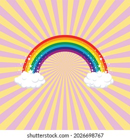 Colorful rainbow pattern on yellow pink spiral loop vector textile backdrop fabric
