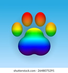 Colorful rainbow paw icon — gradient animal print symbol on blue background