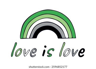 Colorful rainbow shape Aromantic pride flag Happy pride day LGBTQIA community Pride Month Vector hand drawn doodle for posters, stickers, logo, cards