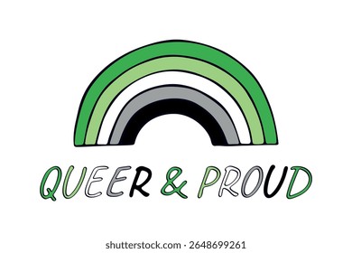 Colorful rainbow shape Aromantic pride flag Happy pride day LGBTQIA community Pride Month Vector hand drawn doodle for posters, stickers, logo, cards