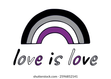 Colorful rainbow shape Asexual pride flag Happy pride day LGBTQIA community Pride Month Vector hand drawn doodle for posters, stickers, logo, cards