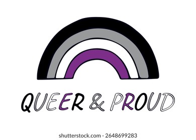 Colorful rainbow shape Asexual pride flag Happy pride day LGBTQIA community Pride Month Vector hand drawn doodle for posters, stickers, logo, cards