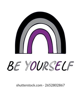 Colorful rainbow shape Asexual pride flag Happy pride day LGBTQIA community Pride Month Vector hand drawn doodle for posters, stickers, logo, cards
