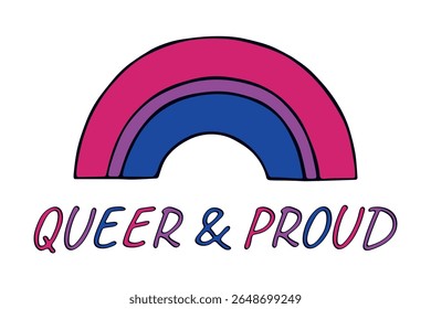 Forma de arco-íris colorido Bandeira do orgulho bissexual Dia do orgulho feliz comunidade LGBTQIA Mês do orgulho Vetor mão desenhada rabiscar para cartazes, adesivos, logotipo, cartões
