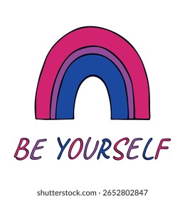 Colorful rainbow shape Bisexual pride flag Happy pride day LGBTQIA community Pride Month Vector hand drawn doodle for posters, stickers, logo, cards