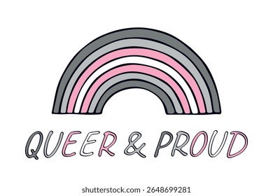 Forma de arco-íris colorido Bandeira do orgulho Demigirl Feliz Dia do Orgulho LGBTQIA Comunidade Mês do Orgulho Vetor mão desenhada rabiscar para cartazes, adesivos, logotipo, cartões