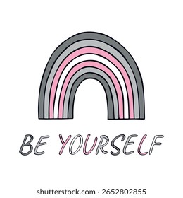Colorful rainbow shape Demigirl pride flag Happy pride day LGBTQIA community Pride Month Vector hand drawn doodle for posters, stickers, logo, cards