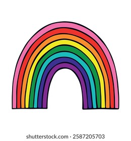 Colorful rainbow shape Gay pride flag Happy pride day LGBTQ community Pride Month Vector hand drawn doodle for posters, stickers, logo, cards