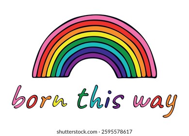 Colorful rainbow shape Gay pride flag Happy pride day LGBTQ community Pride Month Vector hand drawn doodle for posters, stickers, logo, cards