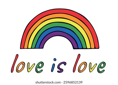 Colorful rainbow shape Gay pride flag Happy pride day LGBTQ community Pride Month Vector hand drawn doodle for posters, stickers, logo, cards