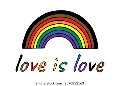 Colorful rainbow shape Gay pride flag Happy pride day LGBTQ community Pride Month Vector hand drawn doodle for posters, stickers, logo, cards