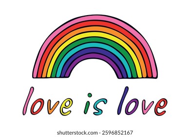 Colorful rainbow shape Gay pride flag Happy pride day LGBTQ community Pride Month Vector hand drawn doodle for posters, stickers, logo, cards