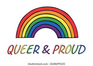 Forma de arco-íris colorida Bandeira do orgulho gay Dia do orgulho feliz Comunidade LGBTQ Mês do orgulho Desenho desenhado à mão vetor para cartazes, adesivos, logotipo, cartões