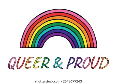 Forma de arco-íris colorida Bandeira do orgulho gay Dia do orgulho feliz Comunidade LGBTQ Mês do orgulho Desenho desenhado à mão vetor para cartazes, adesivos, logotipo, cartões