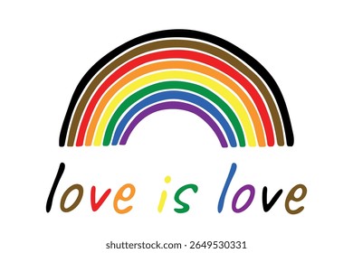 Colorful rainbow shape Gay pride flag Happy pride day LGBTQ community Pride Month Vector hand drawn doodle for posters, stickers, logo, cards