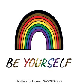 Colorful rainbow shape Gay pride flag Happy pride day LGBTQ community Pride Month Vector hand drawn doodle for posters, stickers, logo, cards