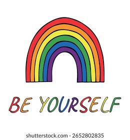 Colorful rainbow shape Gay pride flag Happy pride day LGBTQ community Pride Month Vector hand drawn doodle for posters, stickers, logo, cards
