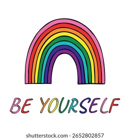 Colorful rainbow shape Gay pride flag Happy pride day LGBTQ community Pride Month Vector hand drawn doodle for posters, stickers, logo, cards
