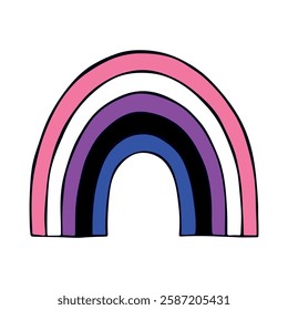 Colorful rainbow shape Gender fluid pride flag Happy pride day LGBTQ community Pride Month Vector hand drawn doodle for posters, stickers, logo, cards