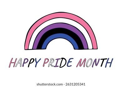 Colorful rainbow shape Gender fluid pride flag Happy pride day LGBTQIA community Pride Month Vector hand drawn doodle for posters, stickers, logo, cards