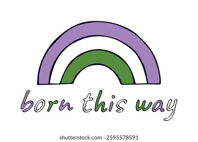 Colorful rainbow shape Genderqueer pride flag Happy pride day LGBTQIA community Pride Month Vector hand drawn doodle for posters, stickers, logo, cards