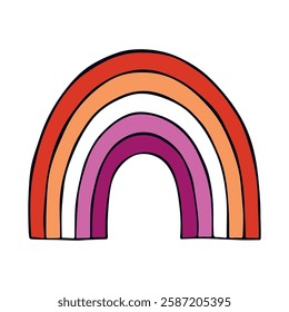 Colorful rainbow shape Lesbian pride flag Happy pride day LGBTQ community Pride Month Vector hand drawn doodle for posters, stickers, logo, cards