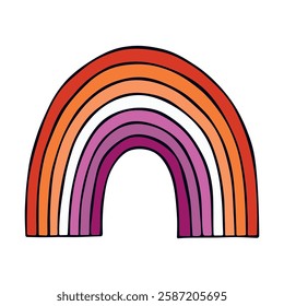 Colorful rainbow shape Lesbian pride flag Happy pride day LGBTQ community Pride Month Vector hand drawn doodle for posters, stickers, logo, cards