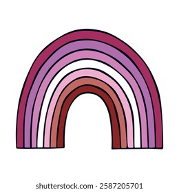 Colorful rainbow shape Lesbian pride flag Happy pride day LGBTQ community Pride Month Vector hand drawn doodle for posters, stickers, logo, cards