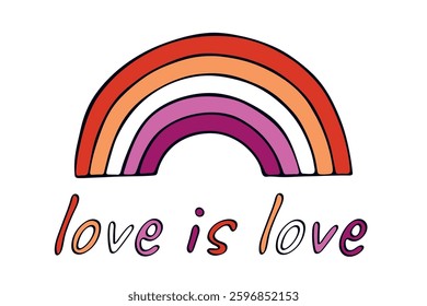 Colorful rainbow shape Lesbian pride flag Happy pride day LGBTQIA community Pride Month Vector hand drawn doodle for posters, stickers, logo, cards