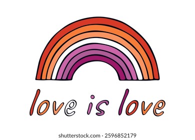 Colorful rainbow shape Lesbian pride flag Happy pride day LGBTQIA community Pride Month Vector hand drawn doodle for posters, stickers, logo, cards