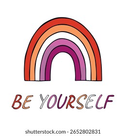 Colorful rainbow shape Lesbian pride flag Happy pride day LGBTQIA community Pride Month Vector hand drawn doodle for posters, stickers, logo, cards