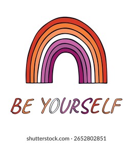 Colorful rainbow shape Lesbian pride flag Happy pride day LGBTQIA community Pride Month Vector hand drawn doodle for posters, stickers, logo, cards