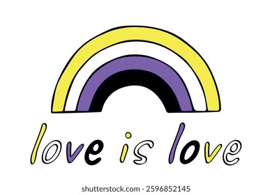 Colorful rainbow shape Non-binary pride flag Happy pride day LGBTQIA community Pride Month Vector hand drawn doodle for posters, stickers, logo, cards