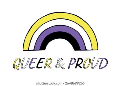 Forma de arco-íris colorido Bandeira do orgulho não-binário Feliz dia do orgulho LGBTQIA comunidade do Mês do Orgulho Desenho à mão desenhado doodle para cartazes, adesivos, logotipo, cartões