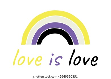 Forma de arco-íris colorido Bandeira do orgulho não-binário Feliz dia do orgulho LGBTQIA comunidade do Mês do Orgulho Desenho à mão desenhado doodle para cartazes, adesivos, logotipo, cartões
