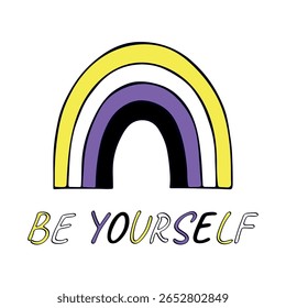 Colorful rainbow shape Non-binary pride flag Happy pride day LGBTQIA community Pride Month Vector hand drawn doodle for posters, stickers, logo, cards