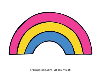 Colorful rainbow shape Pansexual pride flag Happy pride day LGBTQ community Pride Month Vector hand drawn doodle for posters, stickers, logo, cards