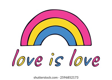 Colorful rainbow shape Pansexual pride flag Happy pride day LGBTQIA community Pride Month Vector hand drawn doodle for posters, stickers, logo, cards