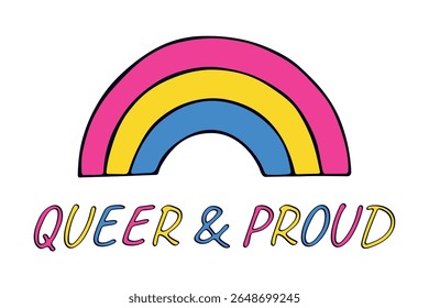 Colorful rainbow shape Pansexual pride flag Happy pride day LGBTQIA community Pride Month Vector hand drawn doodle for posters, stickers, logo, cards