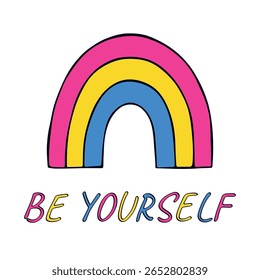 Colorful rainbow shape Pansexual pride flag Happy pride day LGBTQIA community Pride Month Vector hand drawn doodle for posters, stickers, logo, cards
