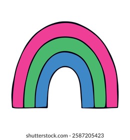 Colorful rainbow shape Polysexual pride flag Happy pride day LGBTQ community Pride Month Vector hand drawn doodle for posters, stickers, logo, cards