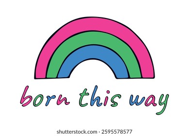 Colorful rainbow shape Polysexual pride flag Happy pride day LGBTQIA community Pride Month Vector hand drawn doodle for posters, stickers, logo, cards