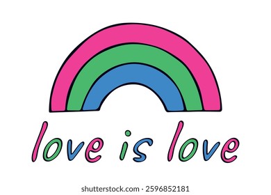 Colorful rainbow shape Polysexual pride flag Happy pride day LGBTQIA community Pride Month Vector hand drawn doodle for posters, stickers, logo, cards