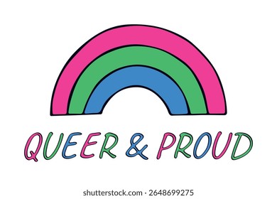 Forma de arco-íris colorida Bandeira do orgulho polisexual Feliz dia do orgulho LGBTQIA comunidade Orgulho Mês do Orgulho Desenho à mão desenhado doodle para cartazes, adesivos, logotipo, cartões