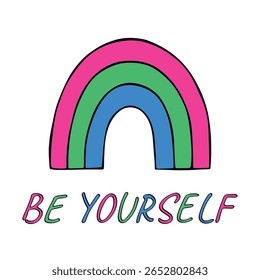 Colorful rainbow shape Polysexual pride flag Happy pride day LGBTQIA community Pride Month Vector hand drawn doodle for posters, stickers, logo, cards