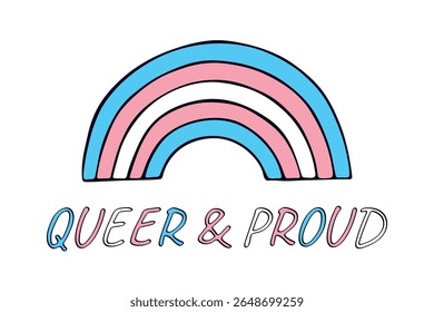 Forma de arco-íris colorido Bandeira do orgulho transgênero Feliz dia do orgulho LGBTQIA comunidade do Mês do Orgulho Desenho à mão desenhado doodle para cartazes, adesivos, logotipo, cartões