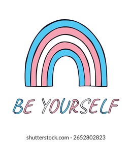 Colorful rainbow shape Transgender pride flag Happy pride day LGBTQIA community Pride Month Vector hand drawn doodle for posters, stickers, logo, cards