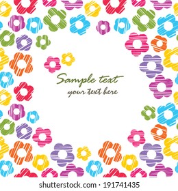 Colorful rainbow sketchy flowers seamless frame pattern/ background