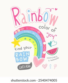 colorful rainbow slogan with colorful sequins and cute icons vector illustration